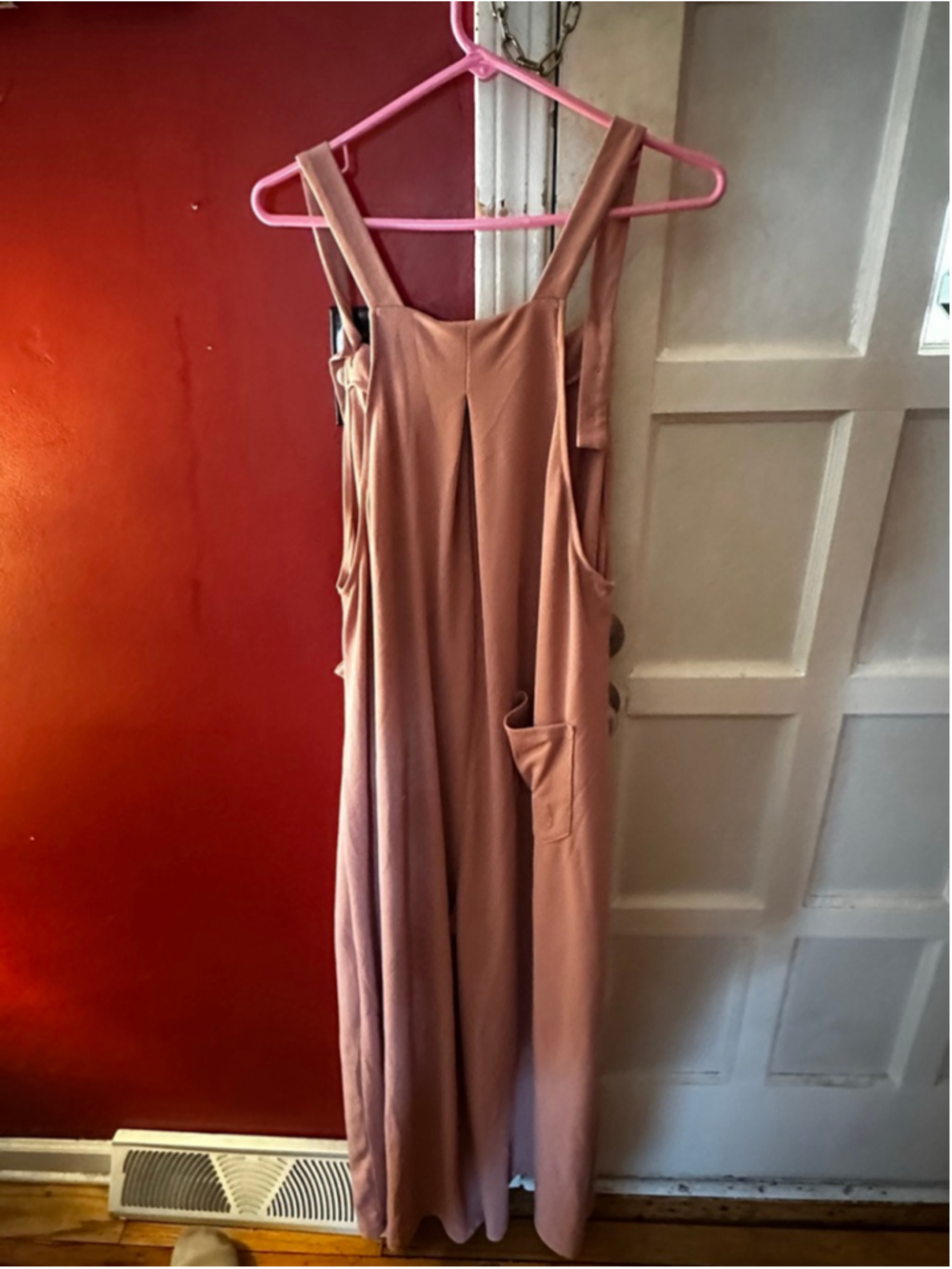 Halara Waffle Knit Overalls XL Rose Tan Wide Leg Jumpsuit Pockets Casual Boho - Picture 8 of 10